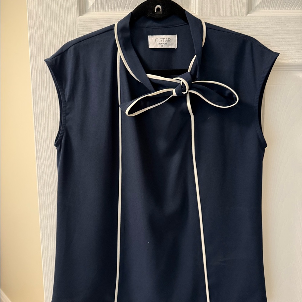 Navy Sleeveless Top with Bow Detail